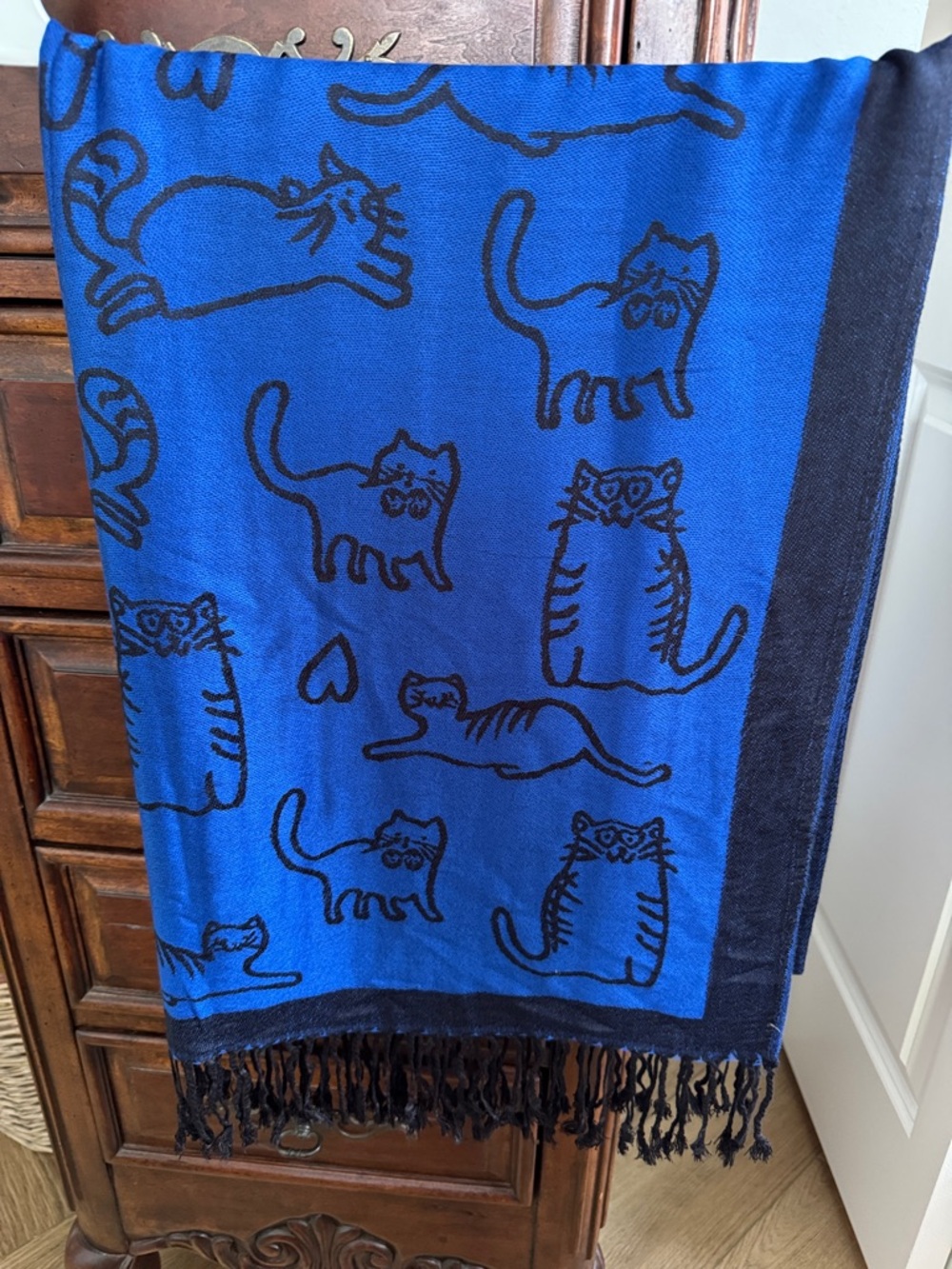 Pashmina Blue and Black Cat Rave Print Scarf/Wrap